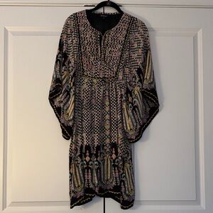 Tolani Black and Pink Patterned Long Sleeve Bohemian Dress